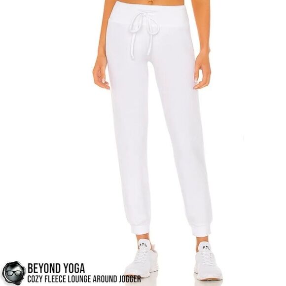BEYOND YOGA COZY FLEECE LOUNGE AROUND MIDI JOGGER SWEATPANTS IN WHITE MODAL XL - Picture 3 of 10